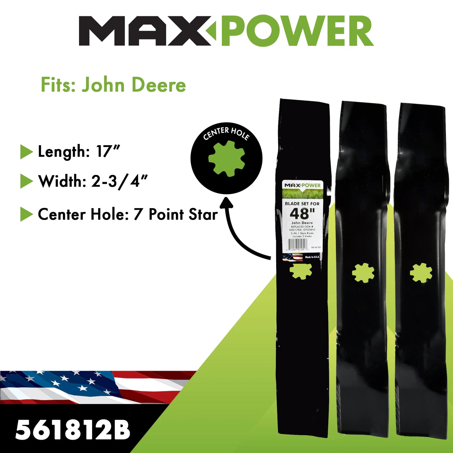 48-In Deck Standard Mower Blade for Riding Lawn 3 -Pack AM137757, AM141035, GX21784, GY20852