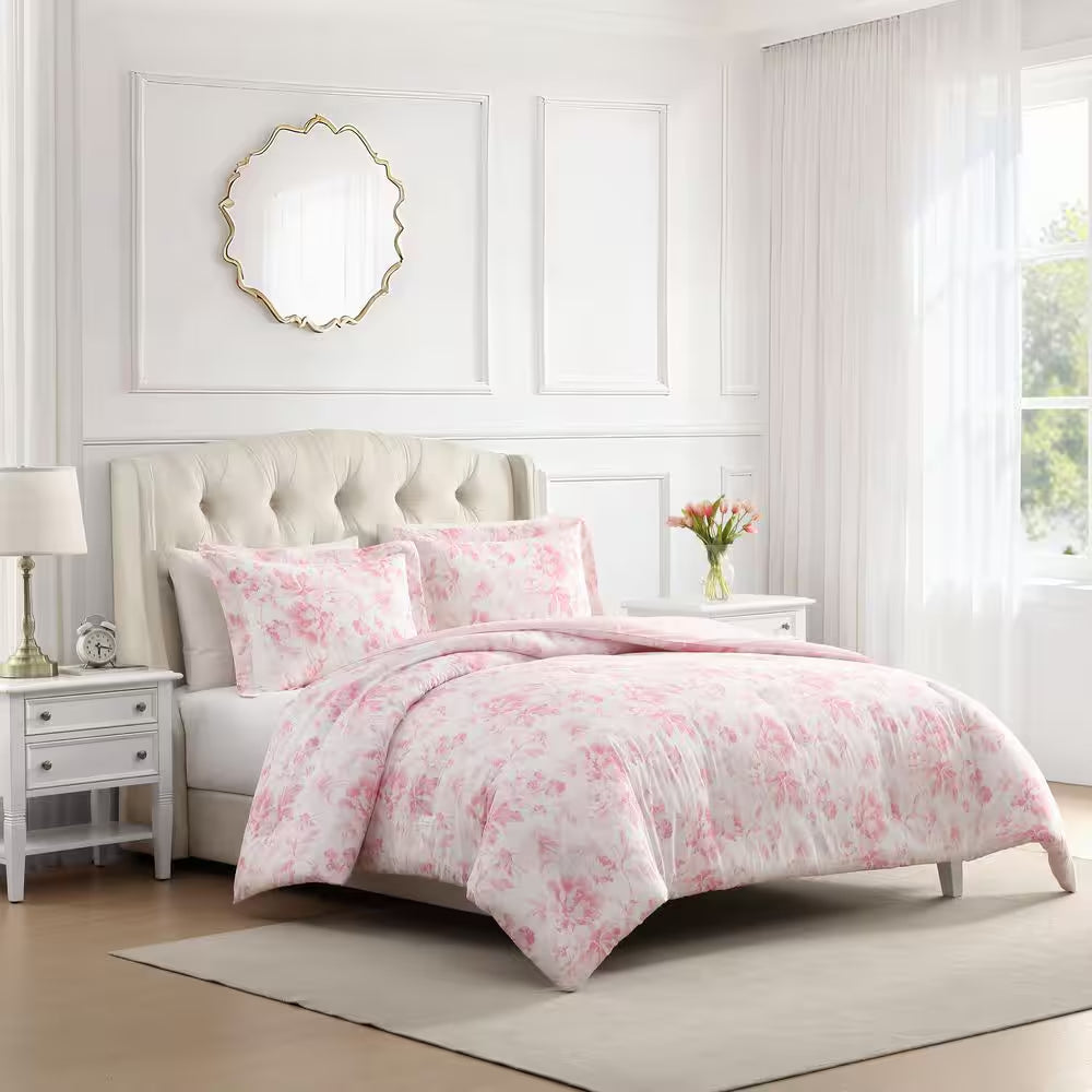Anja Textured Toile 2-Piece Pink Cotton Twin Comforter Set