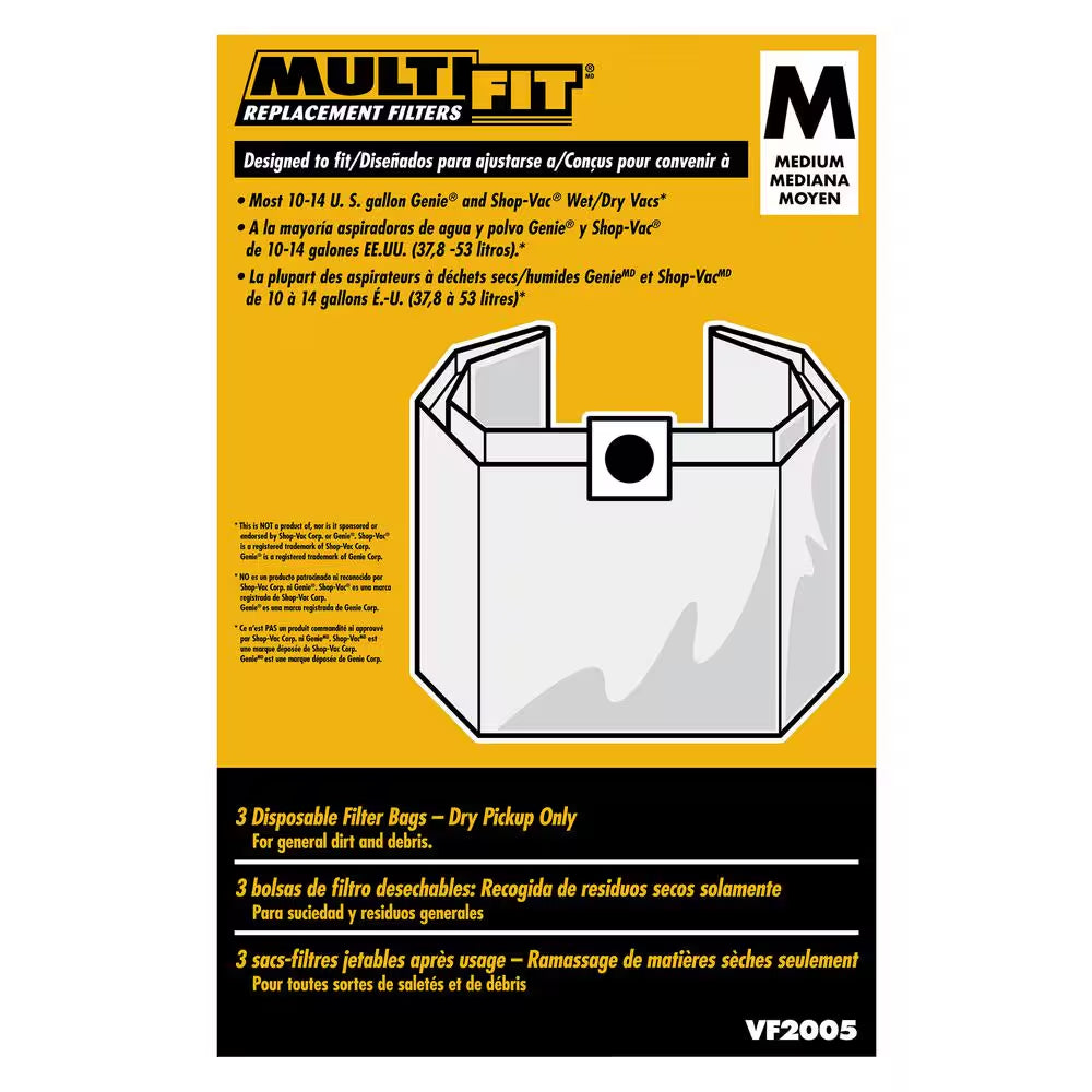 General Debris VF2005 Wet Dry Vac Dry Pick-Up Only Dust Collection Bags for 10-14 Gal. Shop-Vac Brand Shop Vacuums (3Pk)