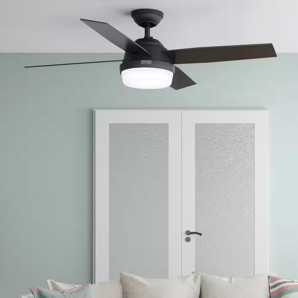 Dempsey 52 In. Indoor Matte Black Ceiling Fan with Remote and Light Kit Included