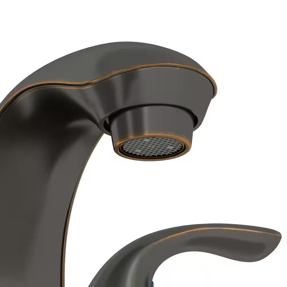 Builders 4 In. Centerset Double Handle Low-Arc Bathroom Faucet in Bronze