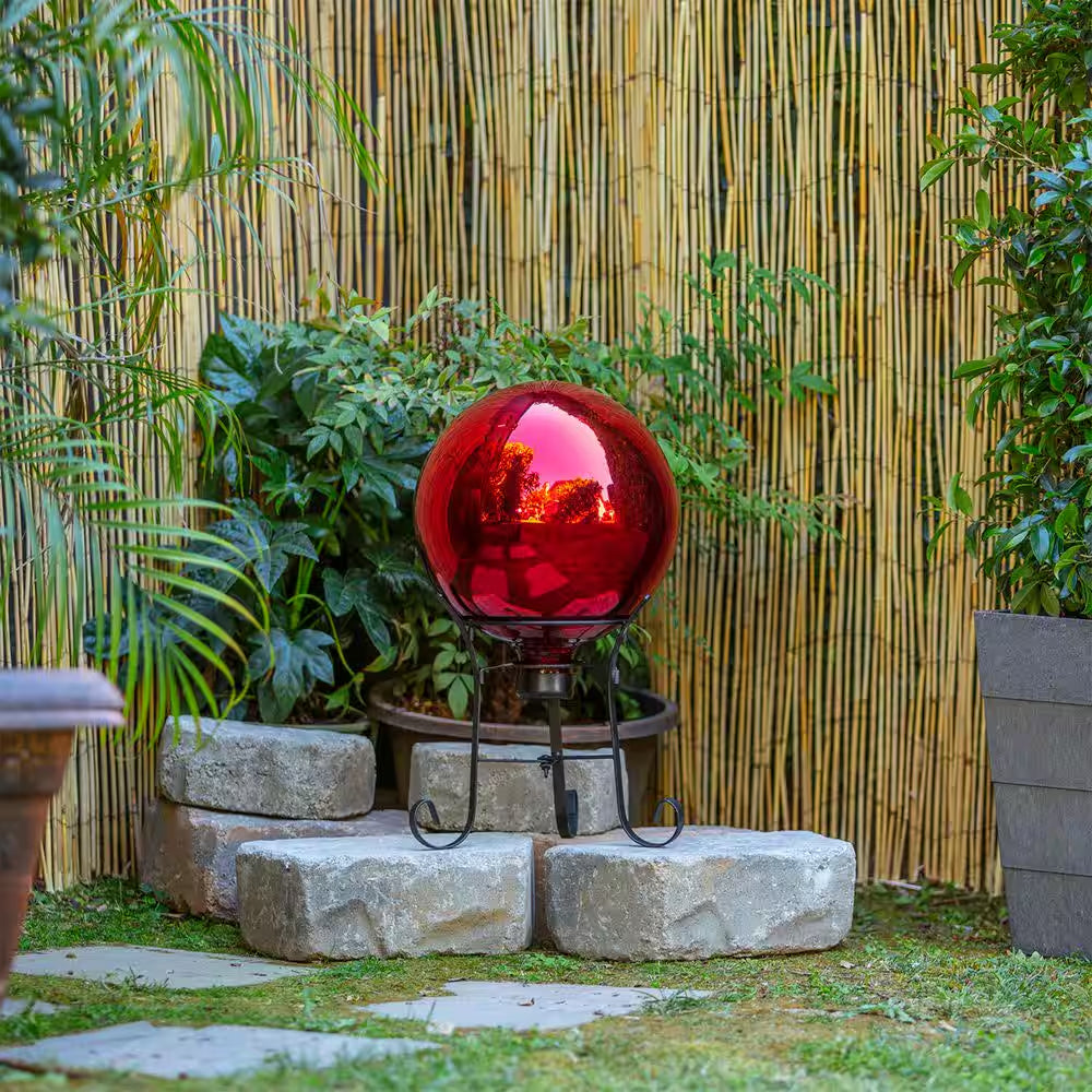 10 In. Dia Indoor/Outdoor Glass Gazing Globe Yard Decoration, Red