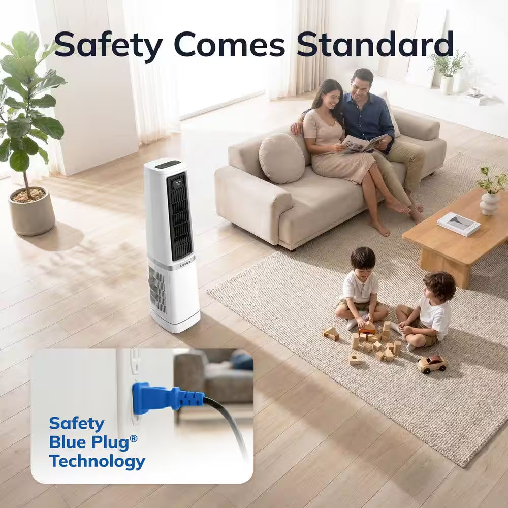 Stratus 35 In. 12-Speed High Velocity Oscillating Tower Fan in White with Quiet DC Motor, Remote, Timer, 11 In. Dia