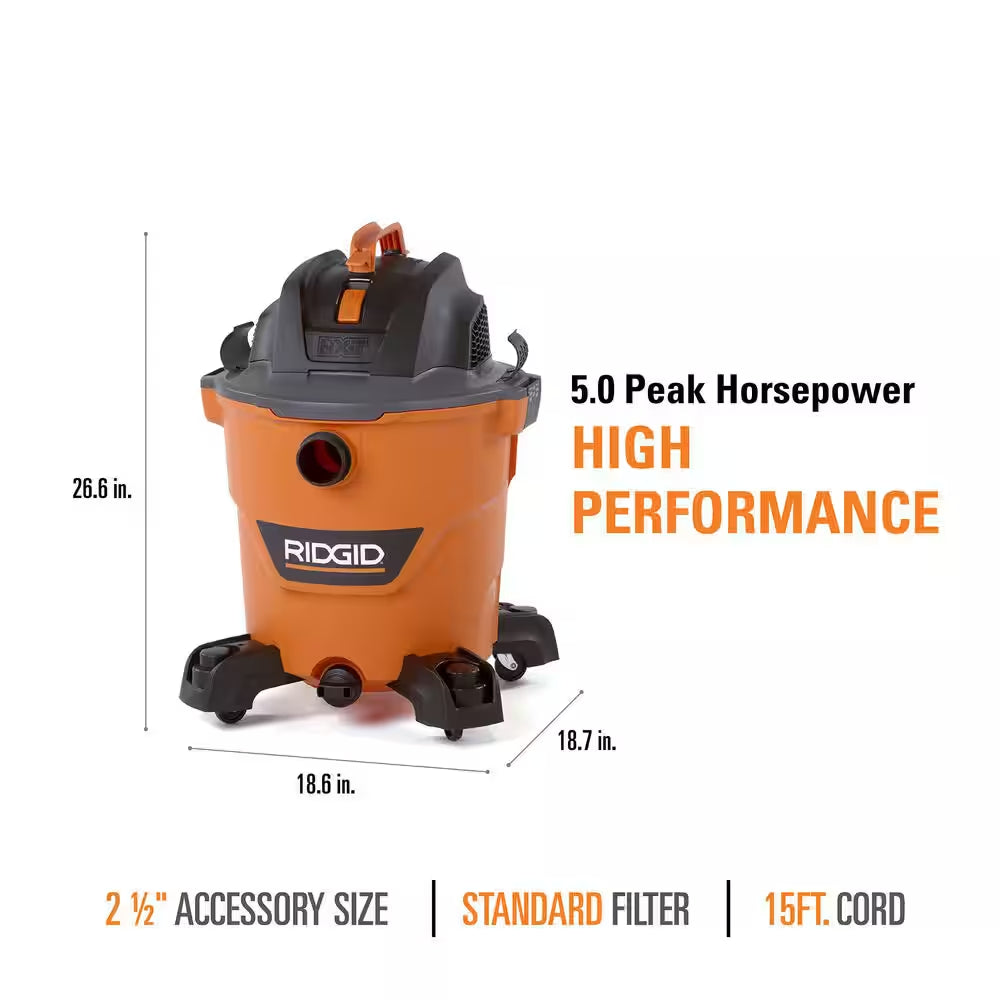 12 Gal. 5.0 Peak HP NXT Shop Vacuum Wet Dry Vac with General Debris Filter, Locking Hose and Attachments HD1200
