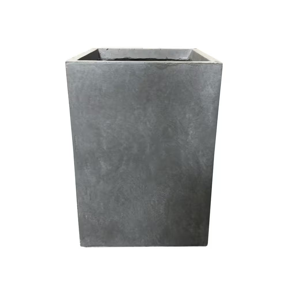Small 13 In. Tall Slate Gray Lightweight Concrete Square Outdoor Planter