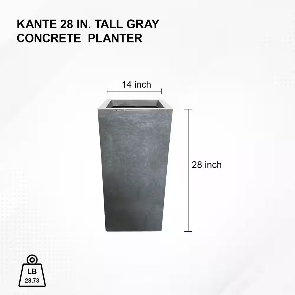 28 In. Tall Slate Gray Lightweight Concrete Rectangle Modern Outdoor Planter