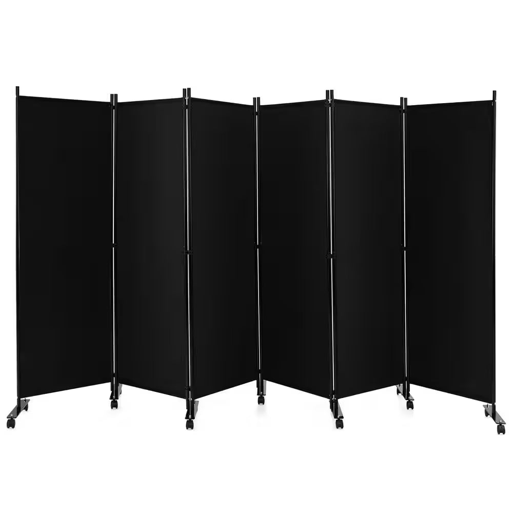 6-Panel Folding Room Divider 6 Ft. Rolling Privacy Screen with Lockable Wheels Black