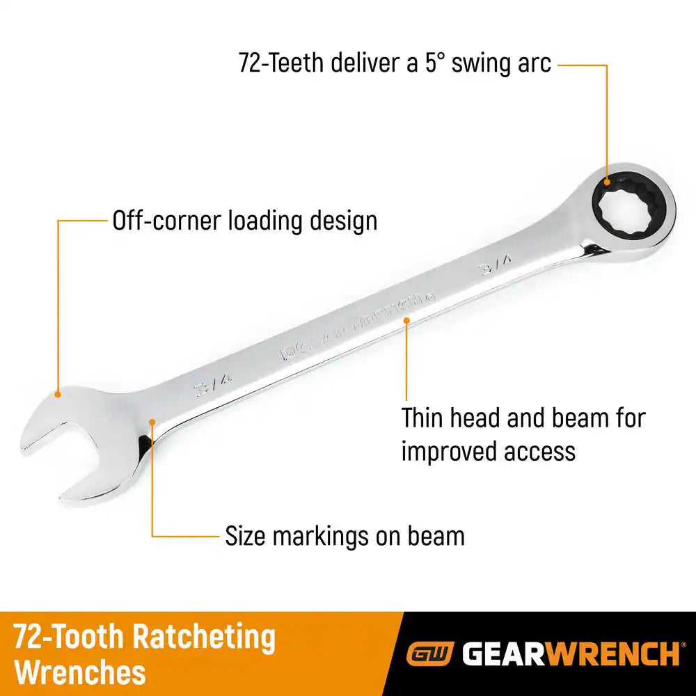 Metric 72-Tooth Combination Ratcheting Wrench Tool Set (16-Piece)