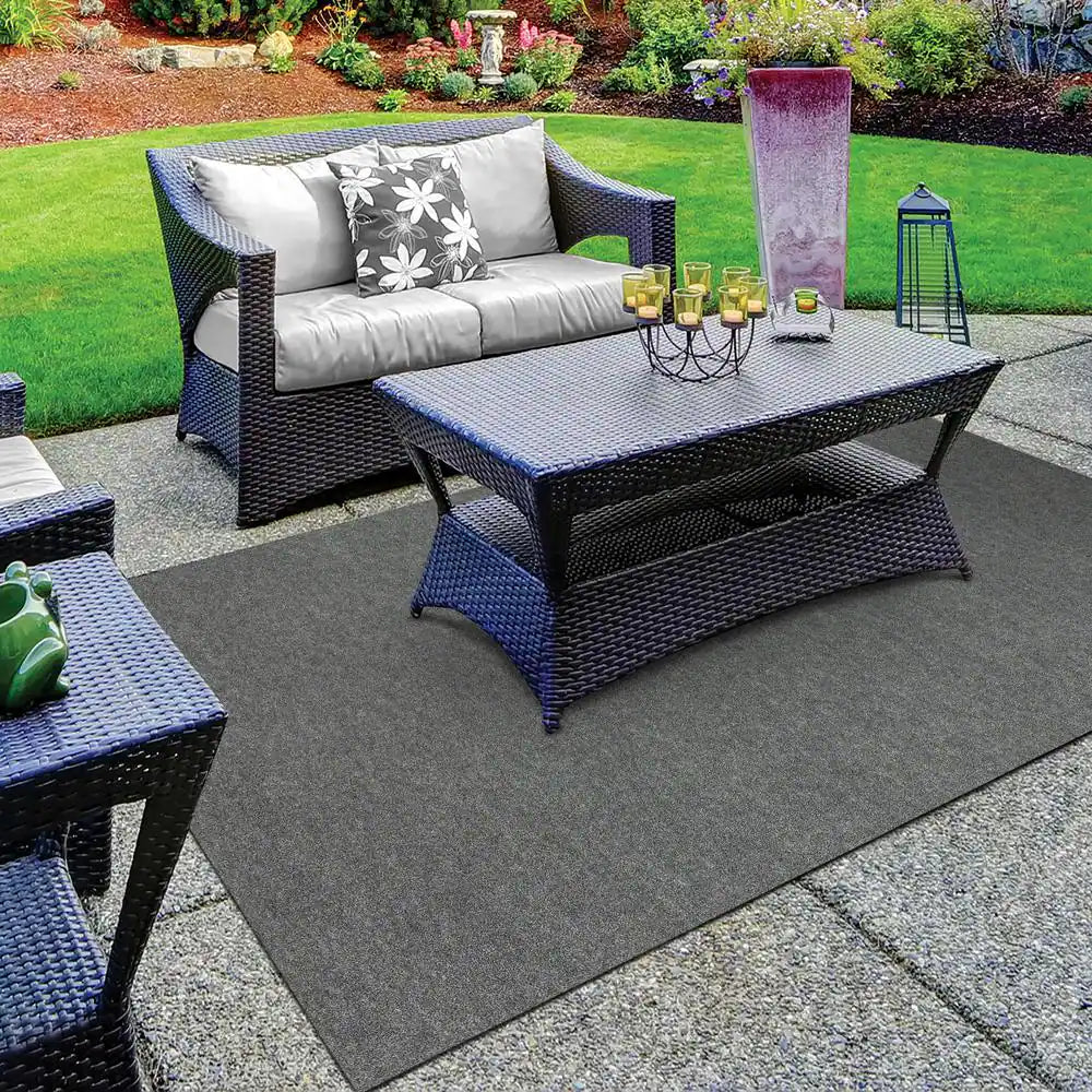 Unbound Smoke Gray Ribbed 6 Ft. X 8 Ft. Indoor/Outdoor Area Rug