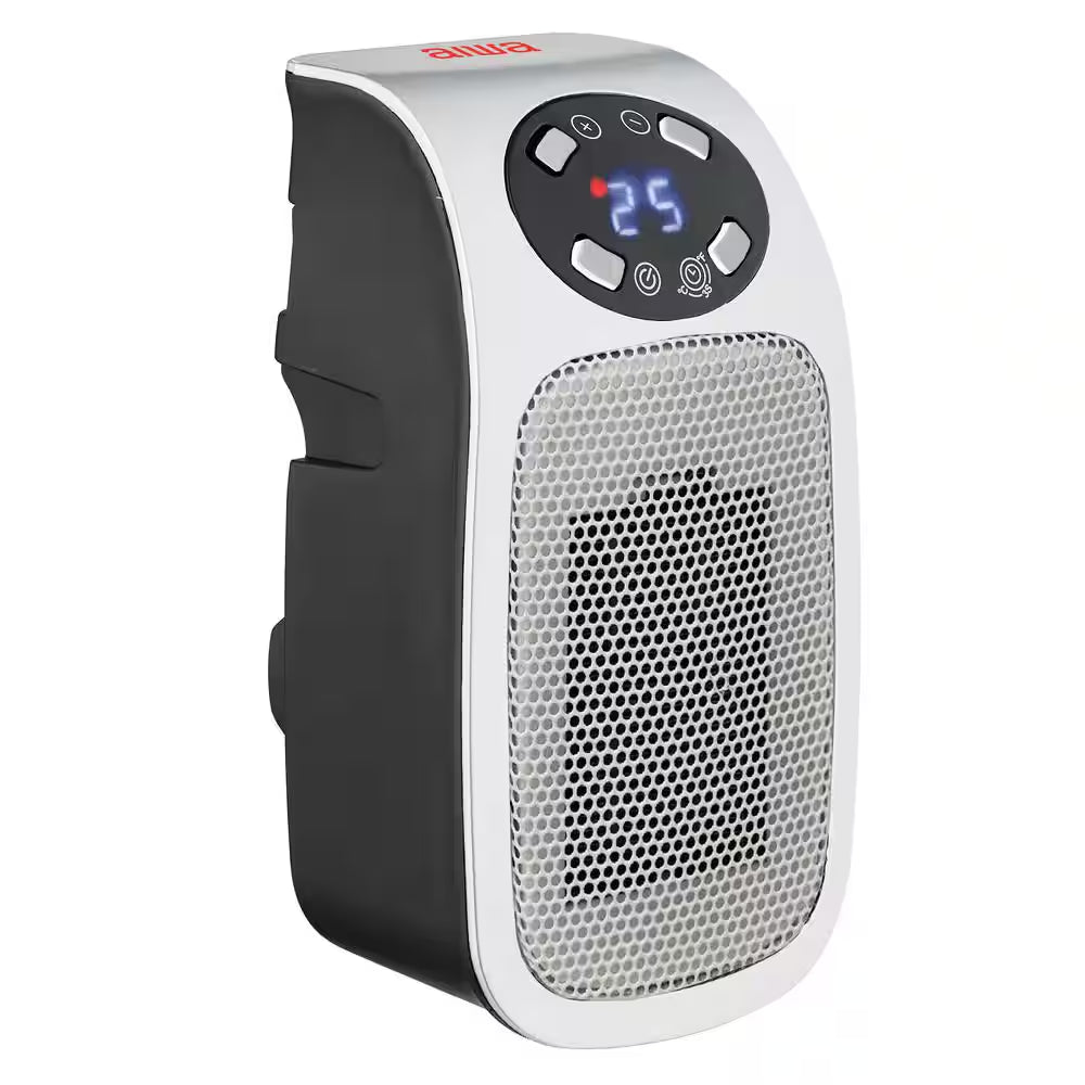 7.87 in Electric Outlet Ceramic Plug-In Space Heater, LCD Digital Screen, up to 24-Hour Timer, 400-Watt