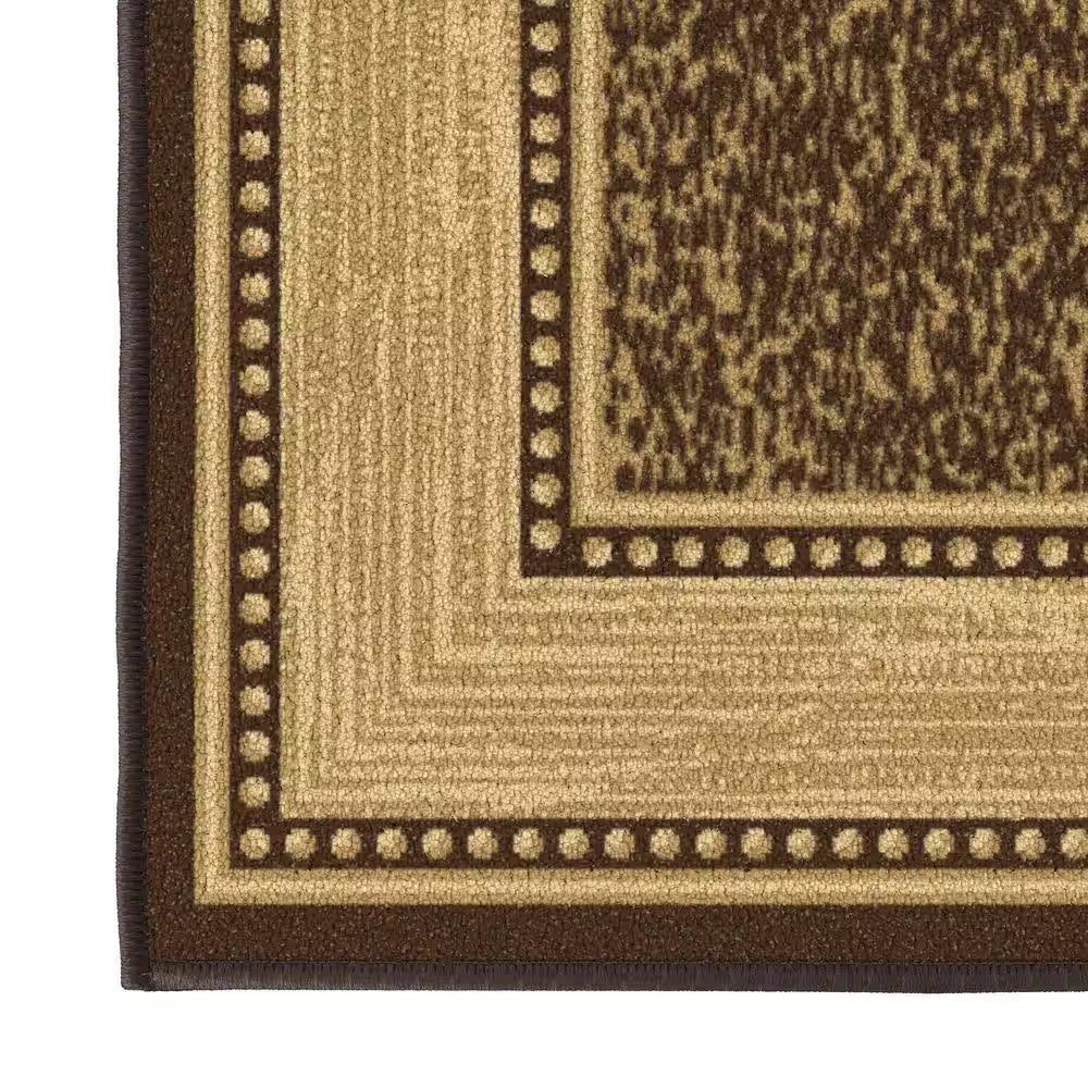 Ottohome Collection Non-Slip Rubberback Bordered Design 2X7 Indoor Runner Rug, 1 Ft. 10 In. X 7 Ft., Dark Brown