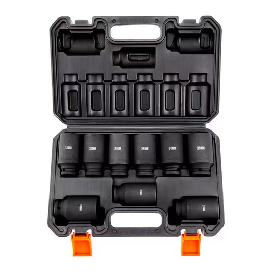 1/2 In. Drive Impact Socket Set, 9 Piece Deep Socket Set Metric 29-38 Mm, 6 Point Cr-Mo Alloy Steel for Auto Repair