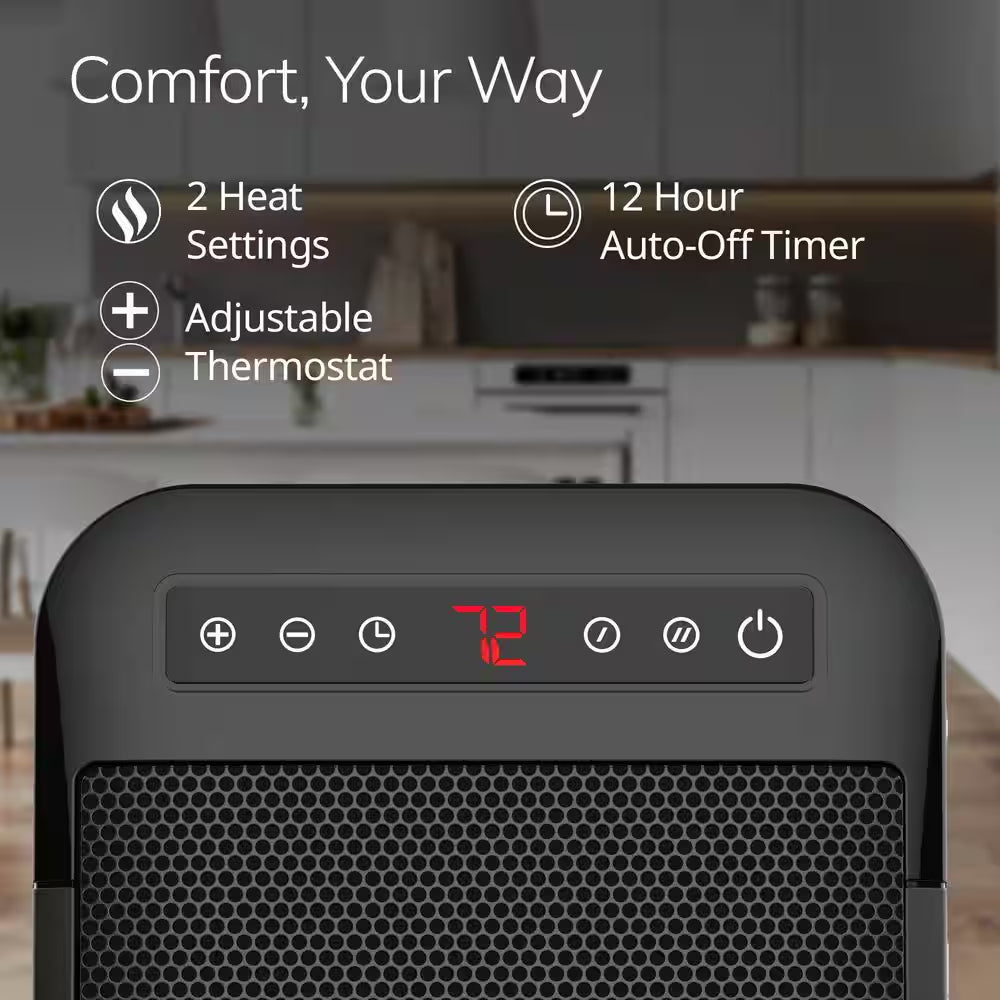 Myheat Max 1500-Watt 9.3 In. Black Electric Tabletop Personal Ceramic Space Heater with Thermostat Timer & Auto Shut-Off