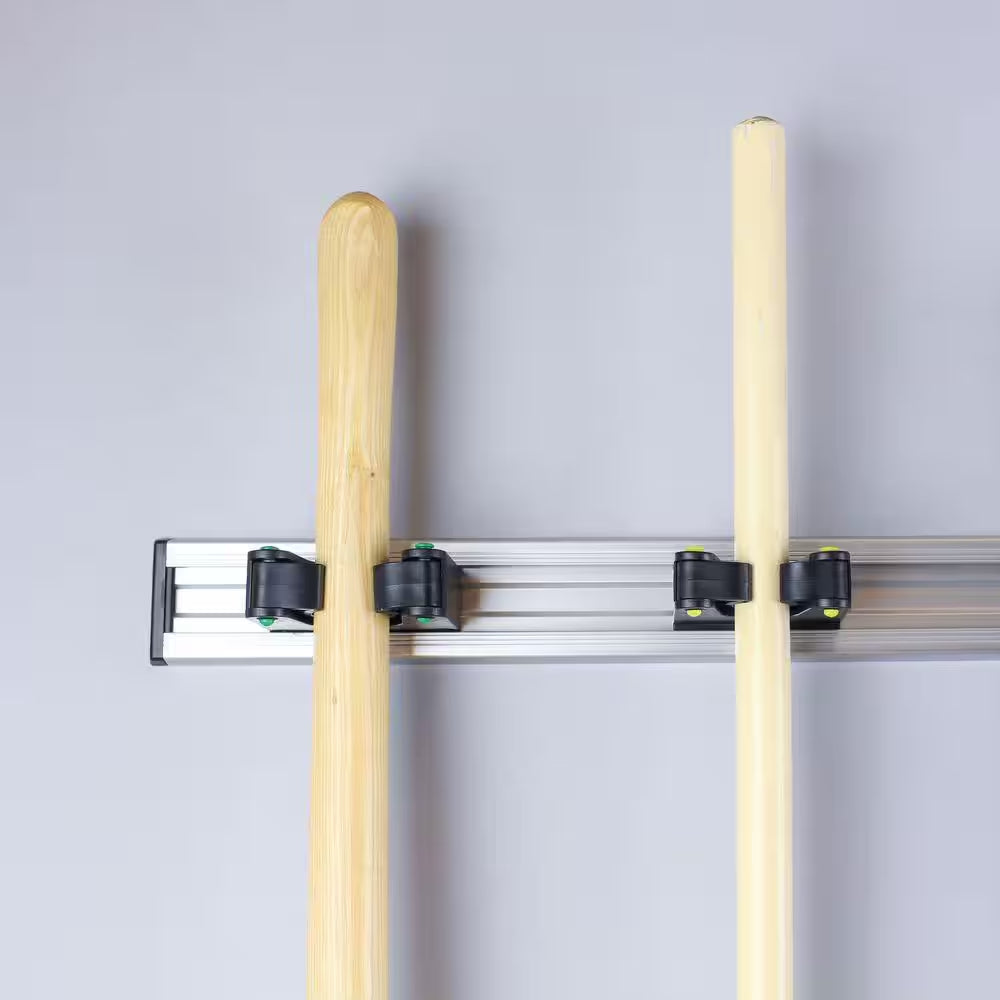 36 In. Adjustable Storage Wall Mount Tool Bar with 5 Rubber Grip Hooks in Black