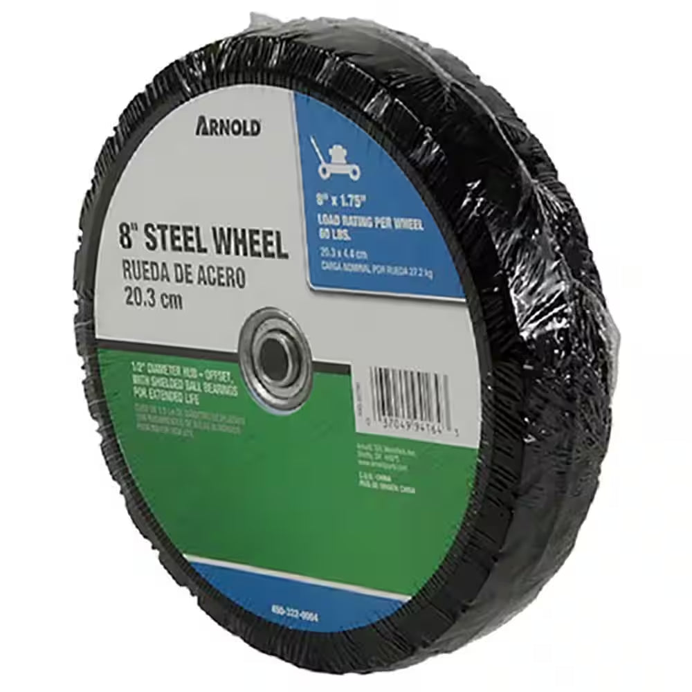 8 In. X 1.75 In. Universal Steel Wheel with Shielded Ball Bearings for Extended Life and an Offset Hub