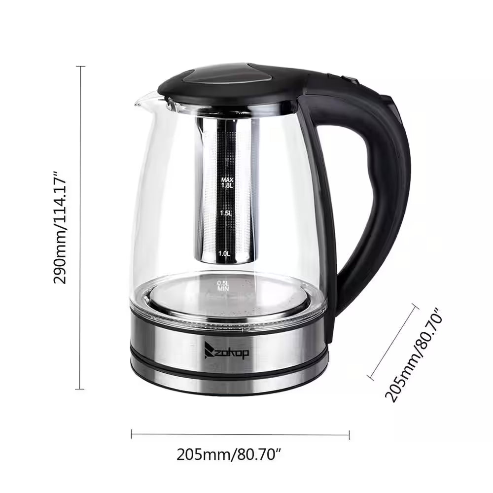 7.5-Cup Glass and Stainless Steel Electric Kettle with 7-LED Lights