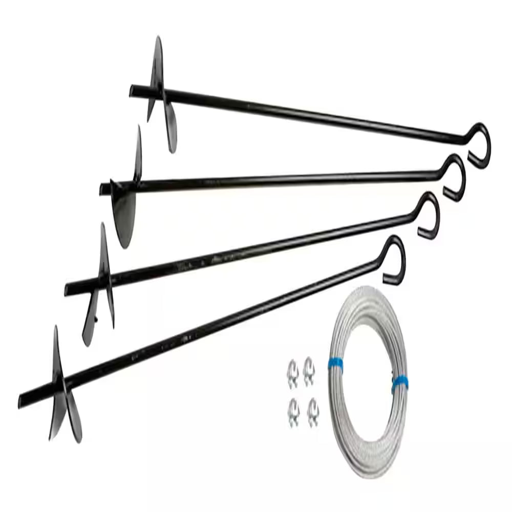 Auger Anchor Kit (Set of 4 Anchors and 4 Clamps) with Steel Construction and Strong Wind Design