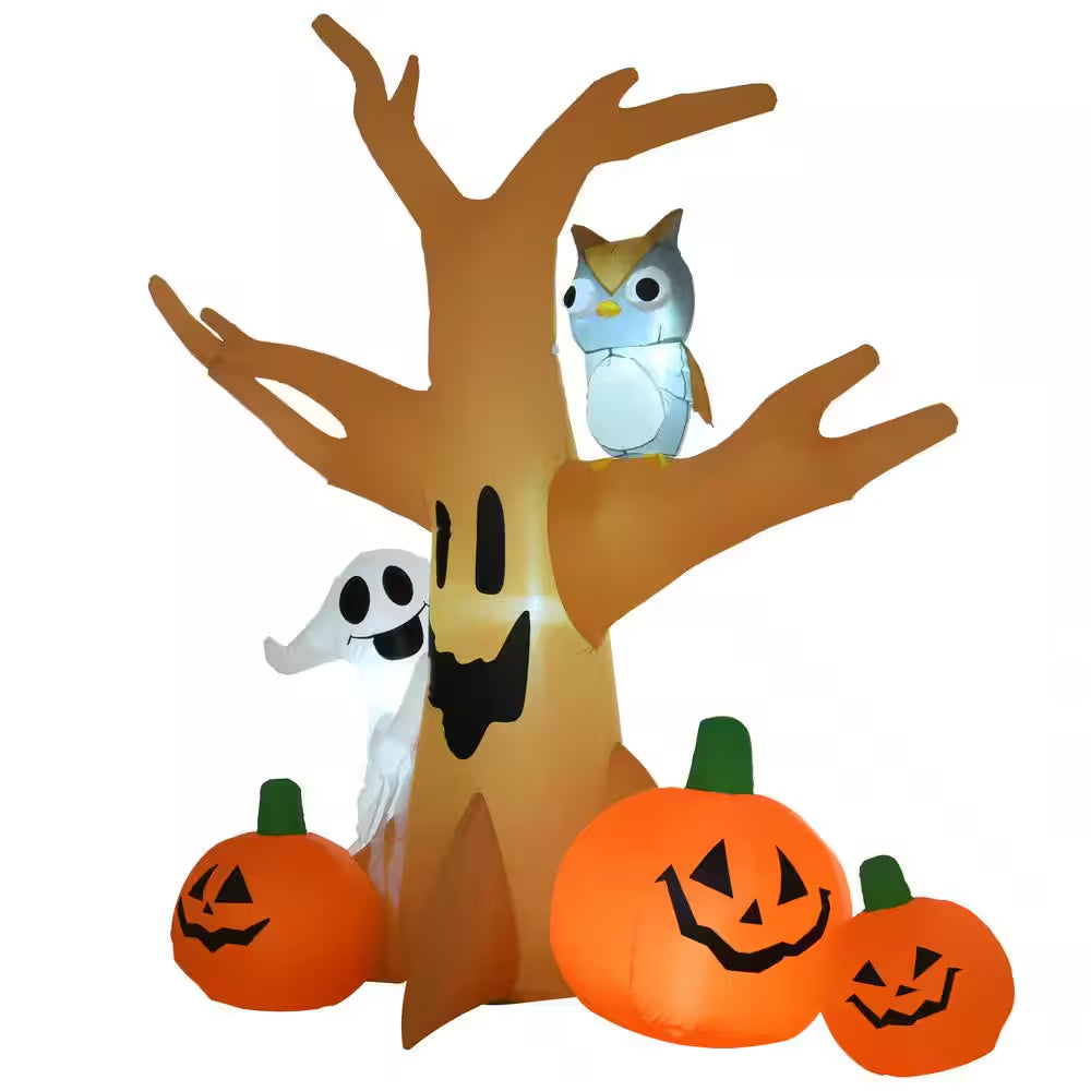 7.5 Ft. LED Haunted Tree with Owl, Ghost, and Pumpkins Halloween Inflatable