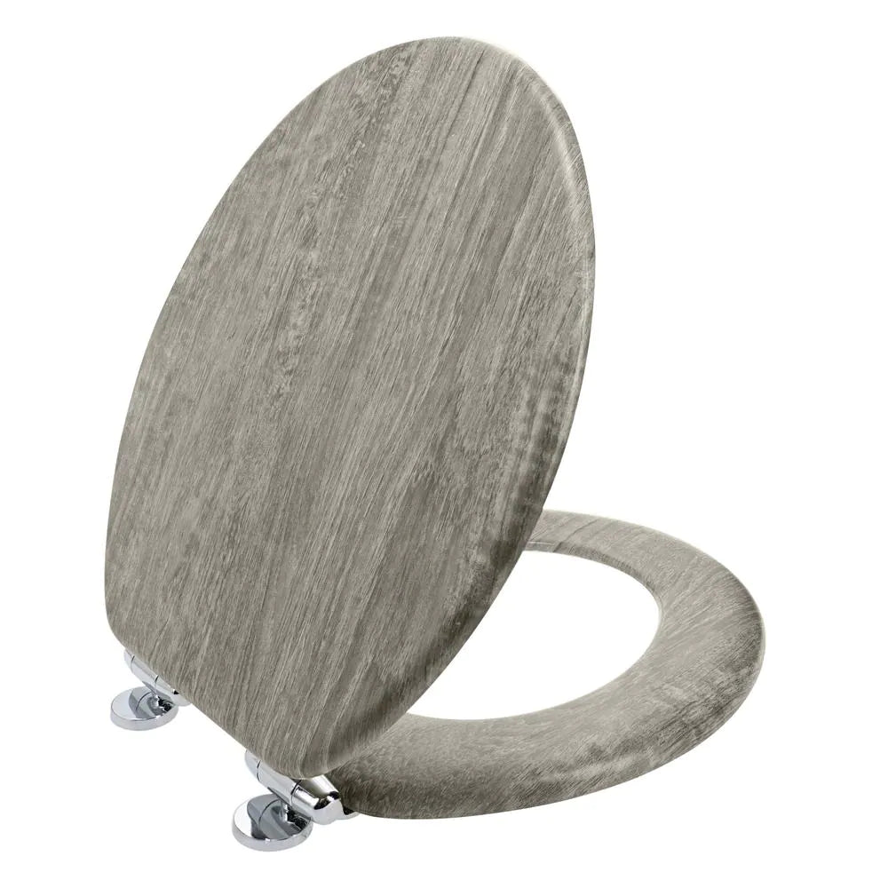 Round Distressed Wood Closed Front Toilet Seat in Gray