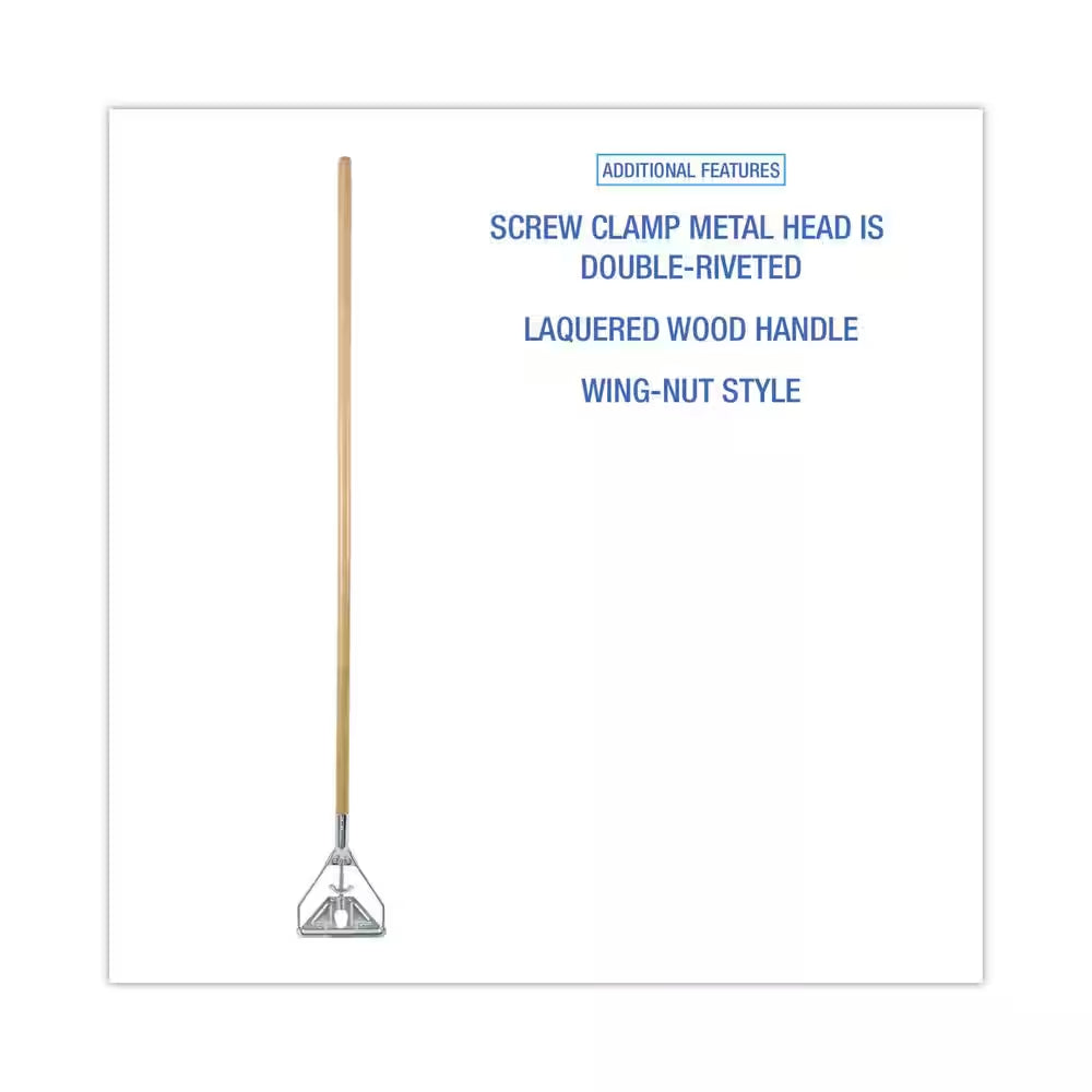 62 In. Natural Wooden Mop Handle and Screw Clamp Metal Head