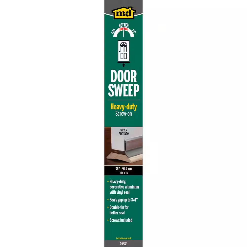 36 In. Silver Aluminum and Vinyl Heavy-Duty Screw-On Door Sweep