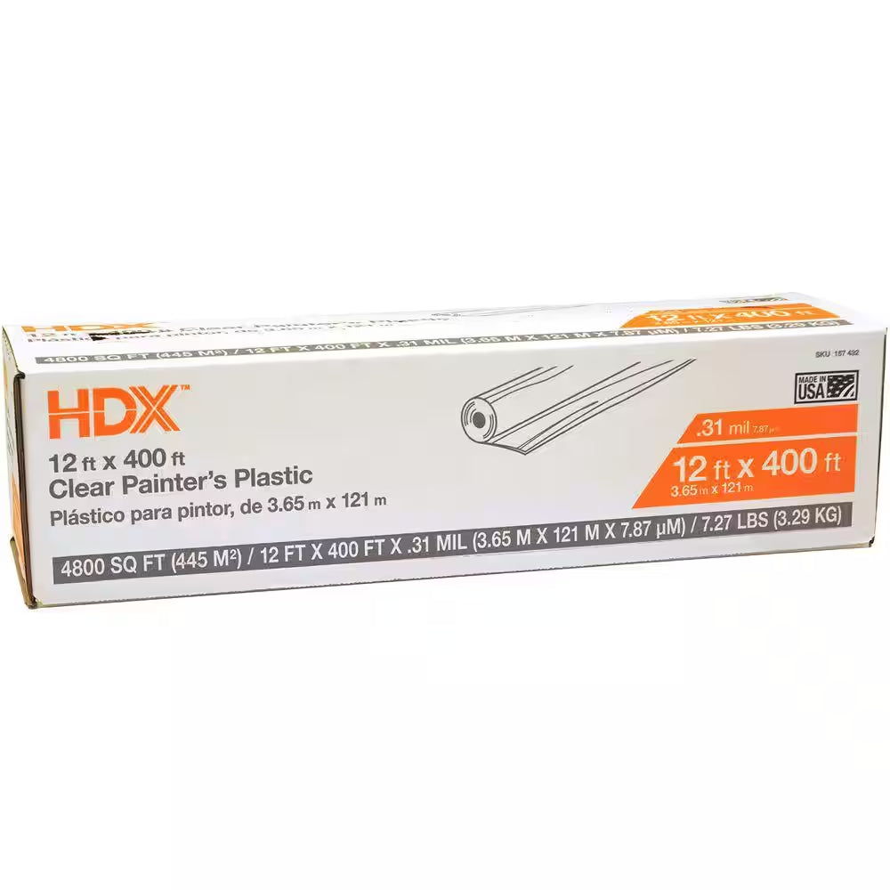 12 Ft. W X 400 Ft. L 0.31 Mil High Density Painters Plastic Sheeting