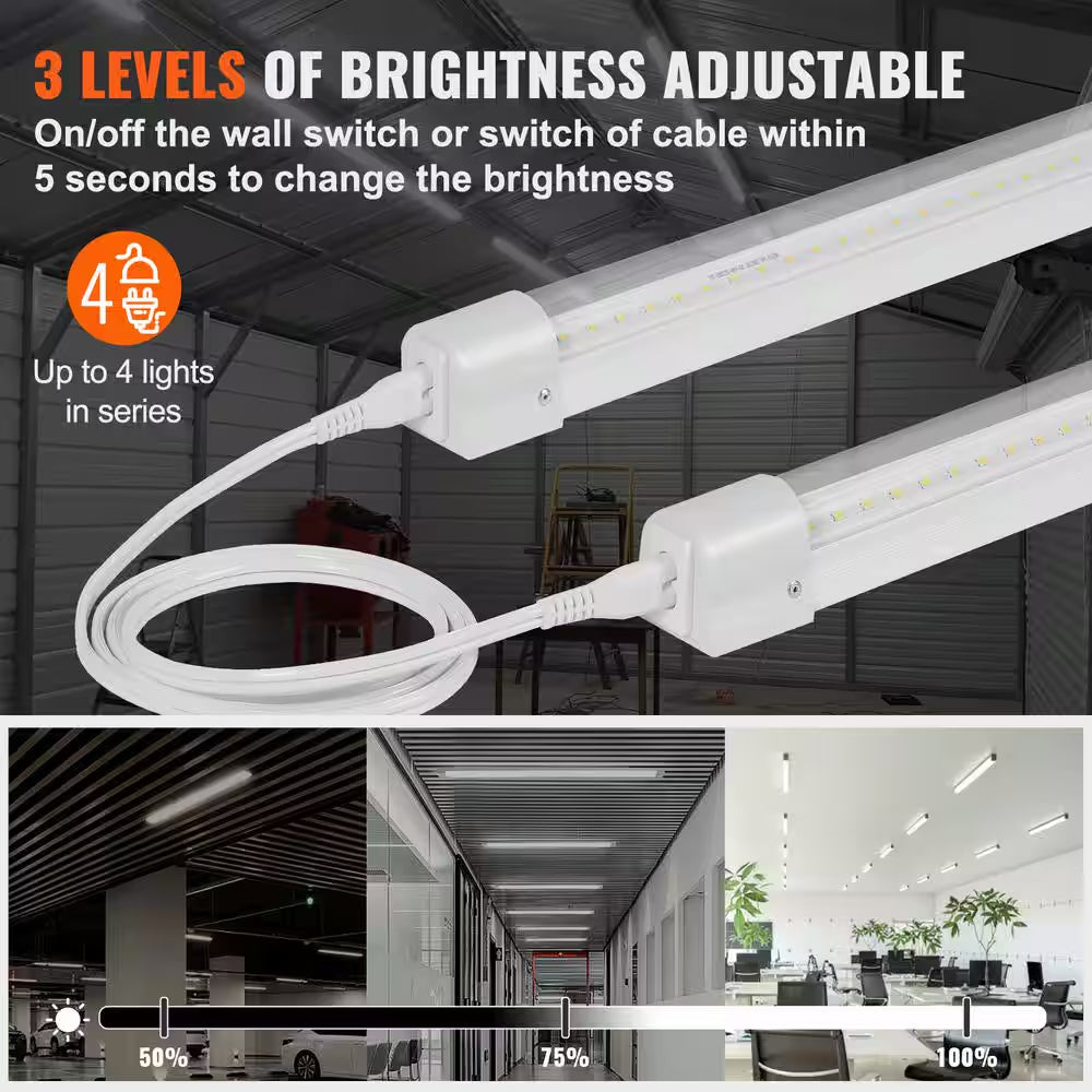 10 Pack 8 Ft. 80-Watt LED Shop Light 10000 LM with 59 In. Cords, ON/OFF Switch, 48 In. Cables for Garage Workshop Office
