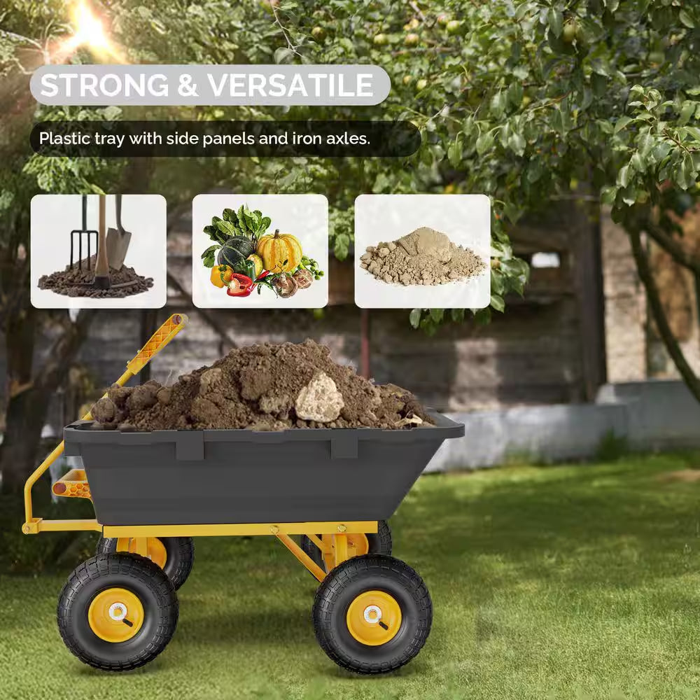 3.7 Cu. Ft. Iron Plastic Garden Cart Cart Utility Wheelbarrow 770 Lbs. Capacity in Yellow and Black