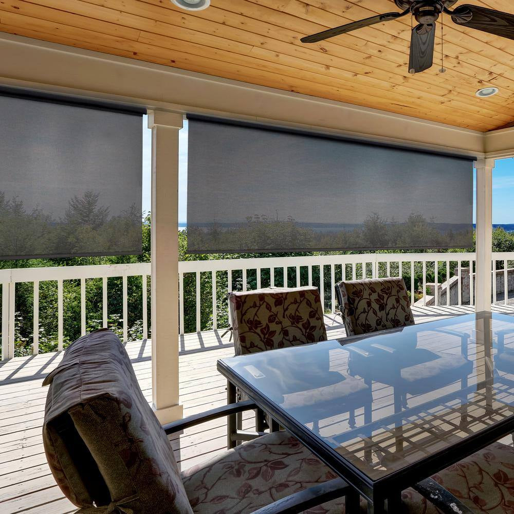 Coronado Tan Cordless Outdoor Patio Roller Shade with Valance 120 In. W X 96 In. L