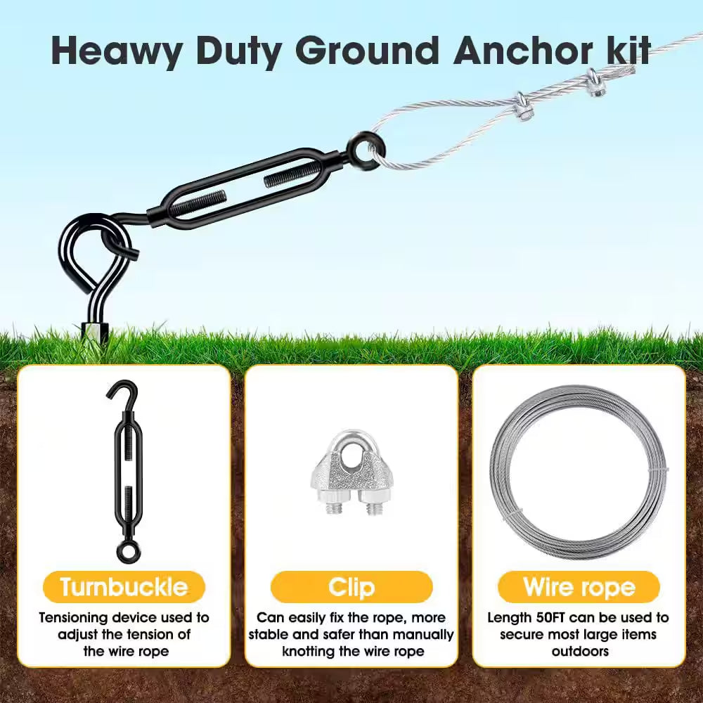 14 In. 8 Pack Ground Anchors W/ 1/8 In. Galvanized Cable Shed Anchor Kit Sheds Car Ports Swing Sets (14 In. of 8 Piece)