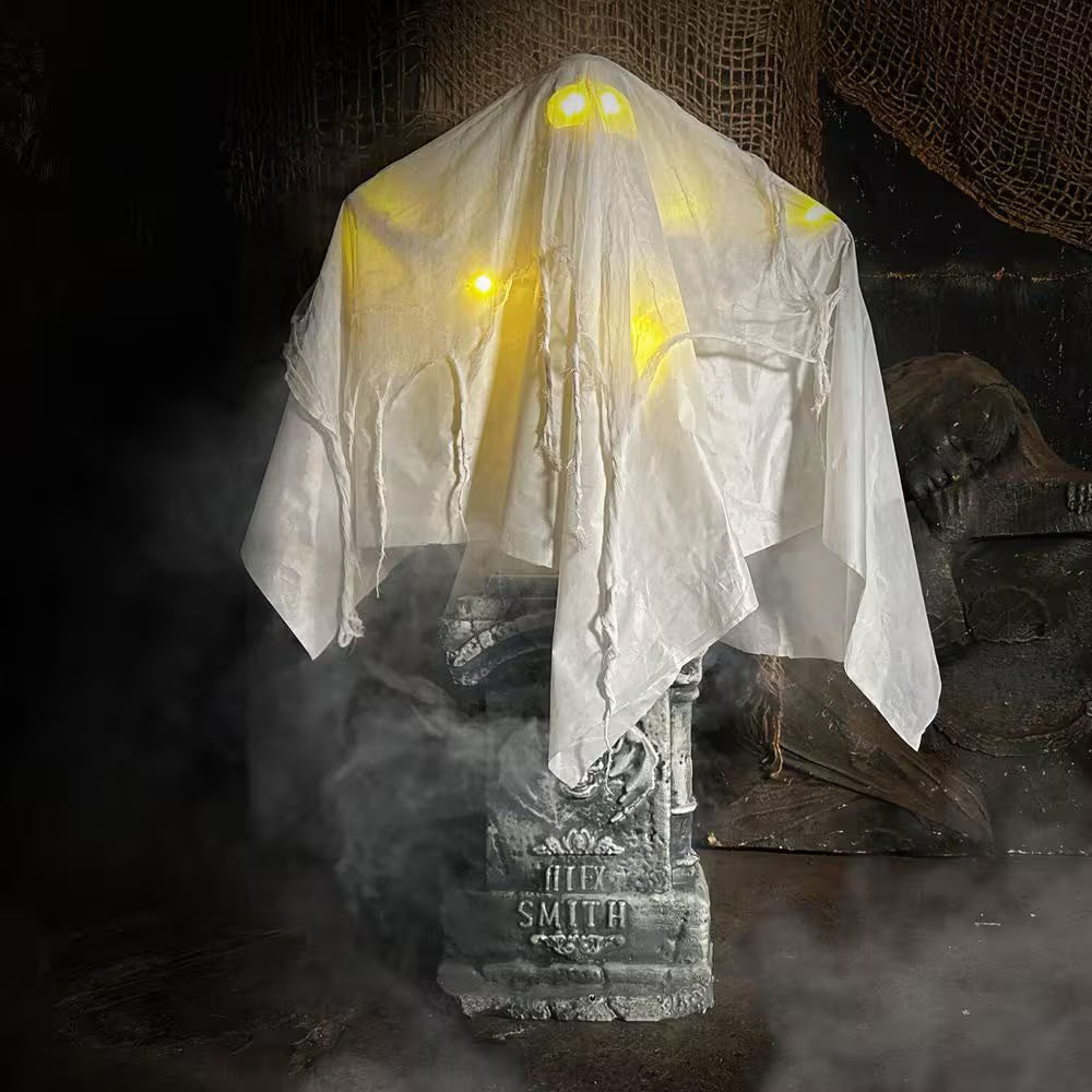 4 Ft. Touch-Activated Lightup Ghost with Tomb Halloween Prop