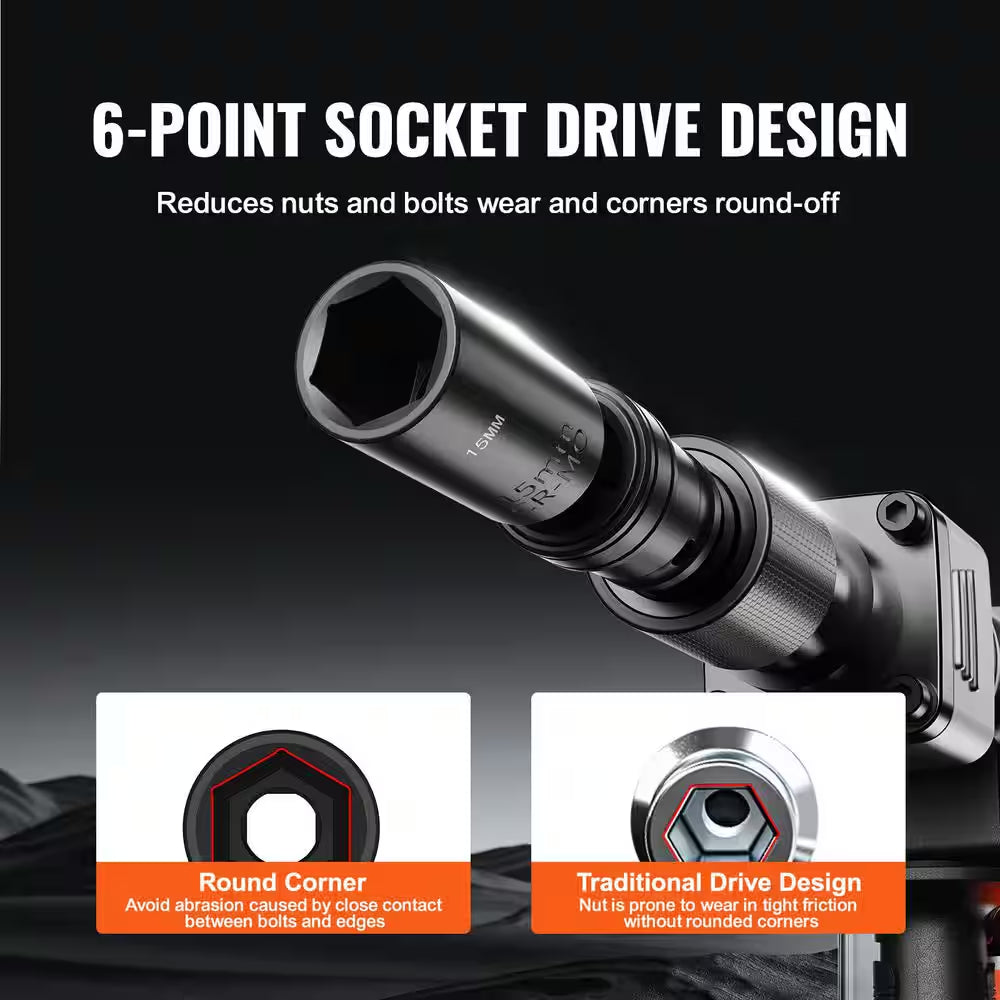 360° Swivel Impact Socket Set, 3/8 In. Socket Set 14-Pieces Deep Universal Metric 10-19Mm, 6 Point Cr-Mo Alloy Steel