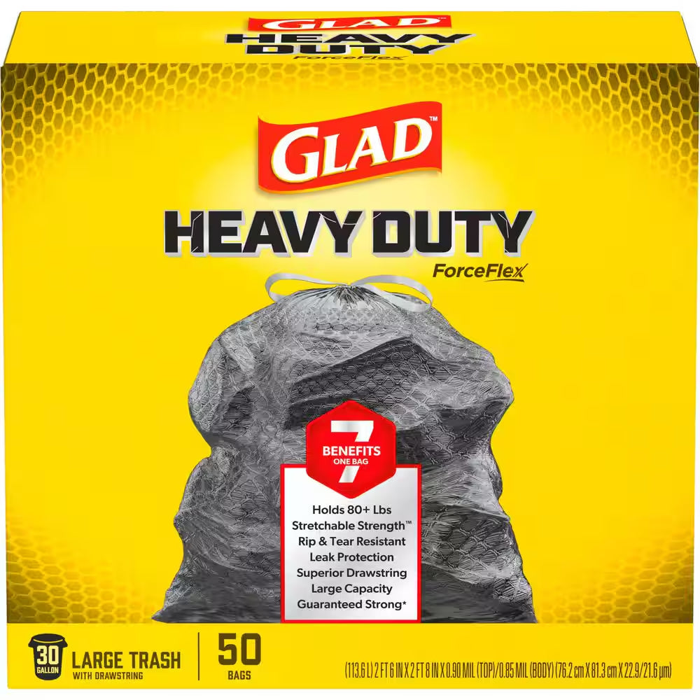 30 Gal. Heavy Duty Large Drawstring Outdoor Unscented Black Trash Bags (50-Count)