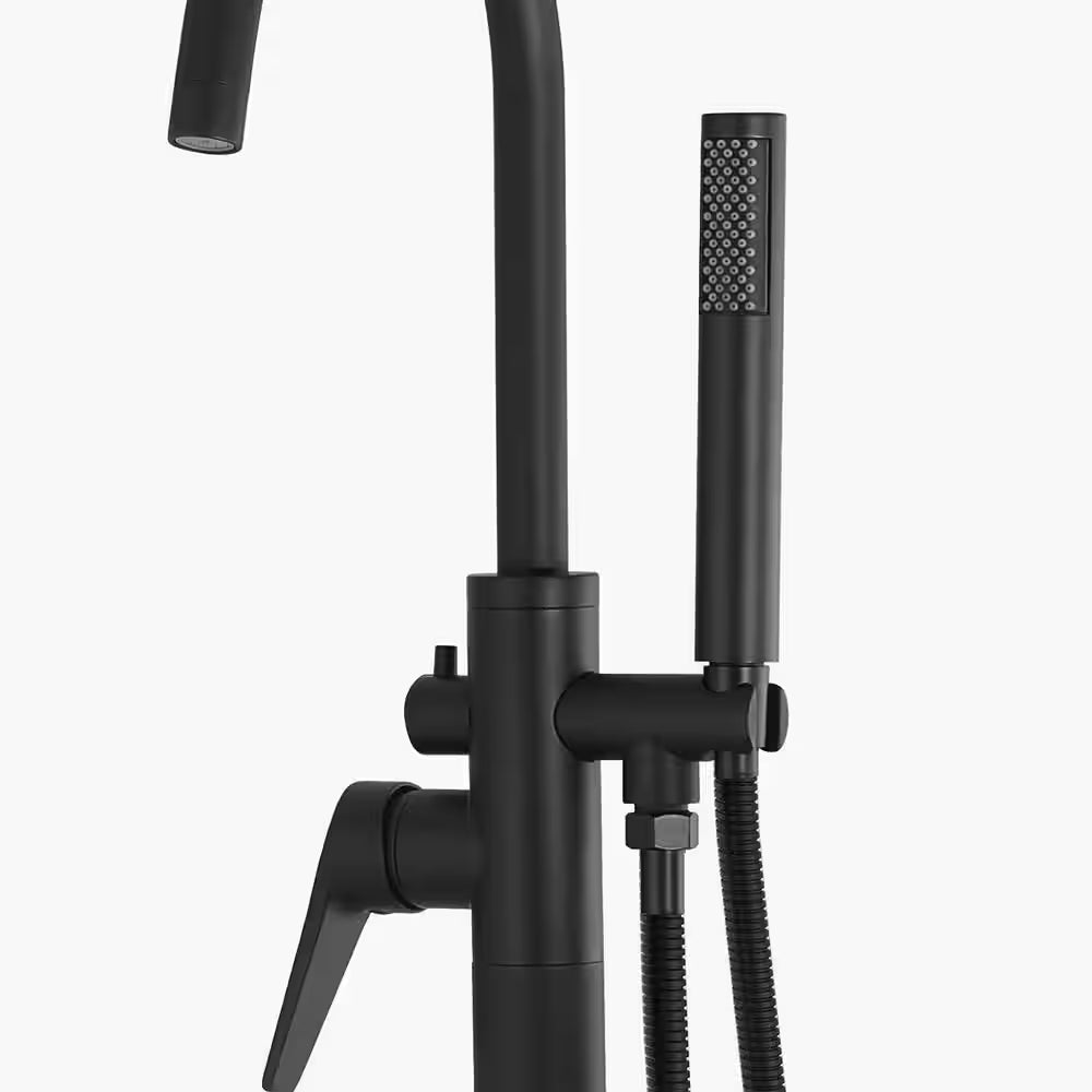 Single-Handle Freestanding Floor Mount Roman Tub Faucet Bathtub Filler with Hand Shower in Matte Black