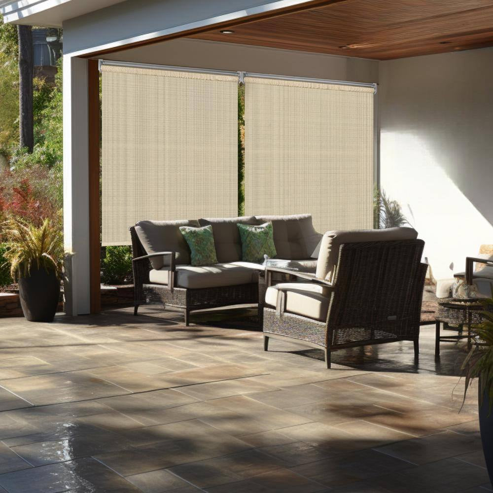 Natural Cordless UV Blocking Fade Resistant Polypropylene Outdoor Roller Shade 48 In. W X 66 In. L