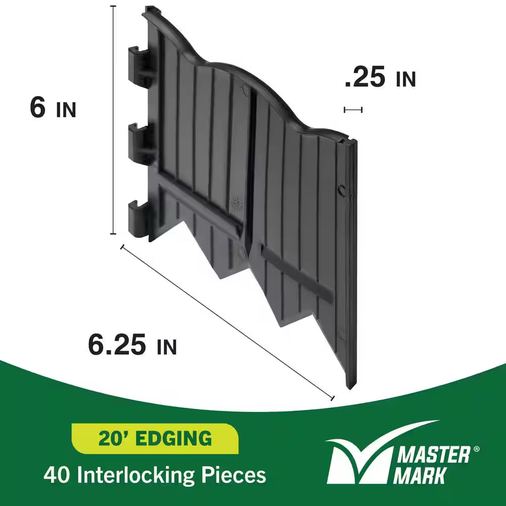Border Master 20 Ft. Recycled Plastic Poundable Landscape Lawn Edging with Connectors Black