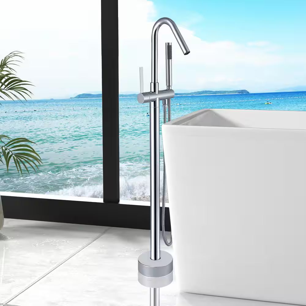 Single-Handle Freestanding Tub Faucet Bathtub Filter with Handheld Shower in Chrome