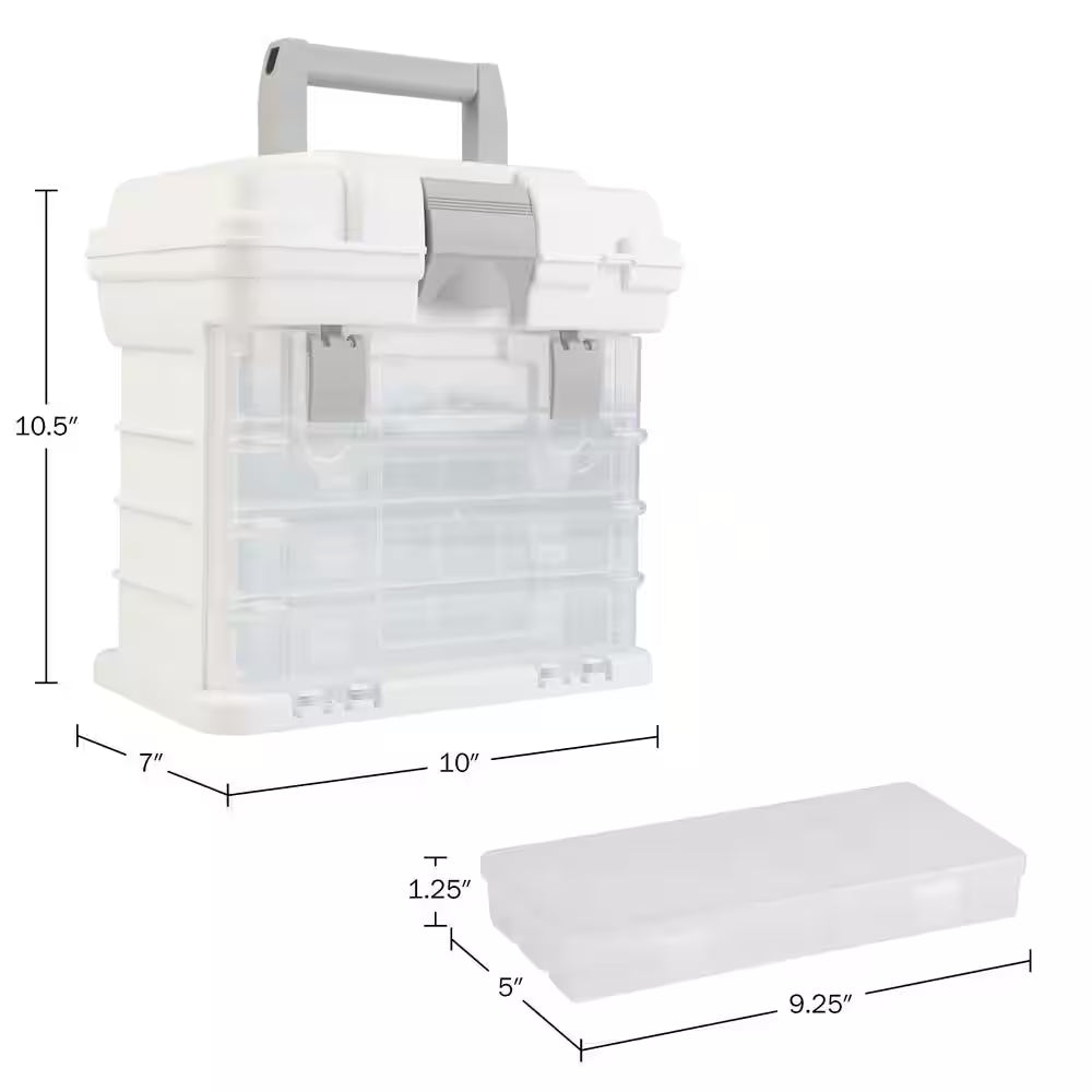 7 In. W - White Plastic 4 Drawer Tool Box for Hardware or Craft Supplies - Portable Tool Box