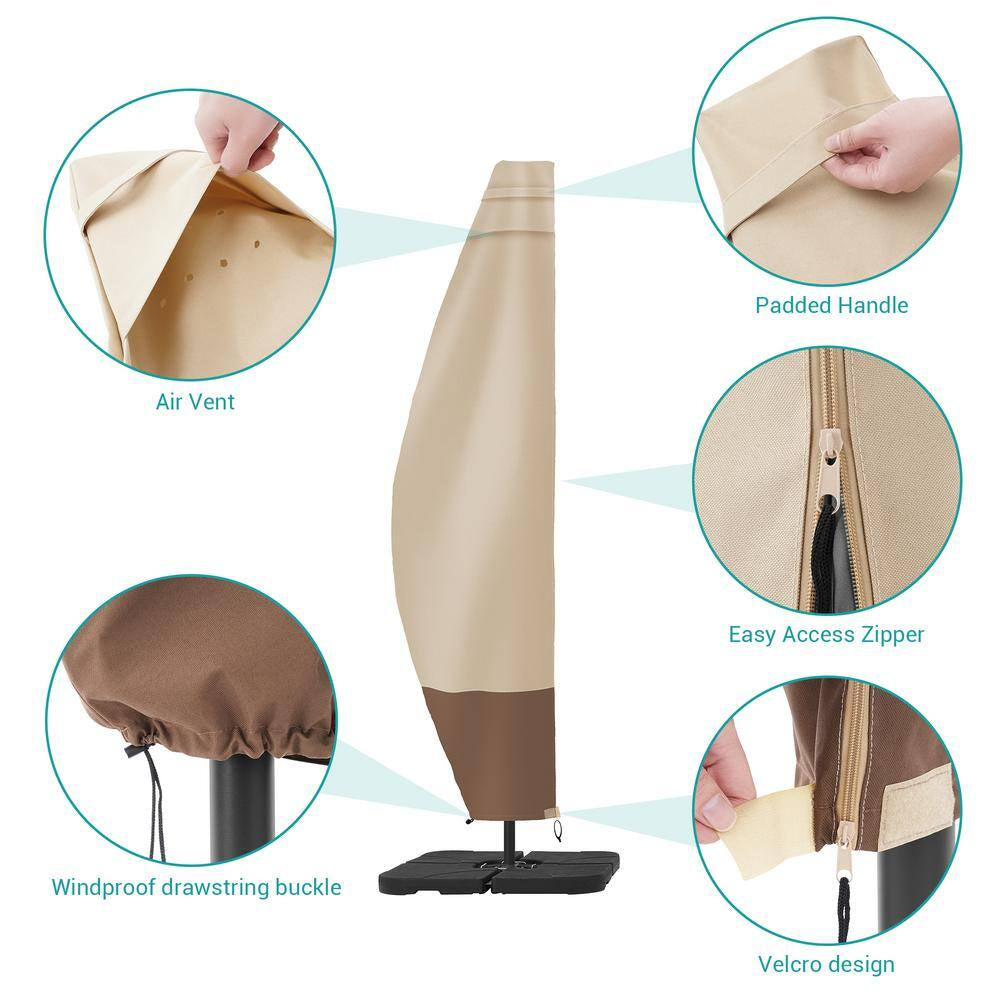 Fit for Cantilever Umbrella 9 Ft. to 11 Ft. Waterproof Outdoor Parasol Offset Umbrella Cover in Beige and Khaki