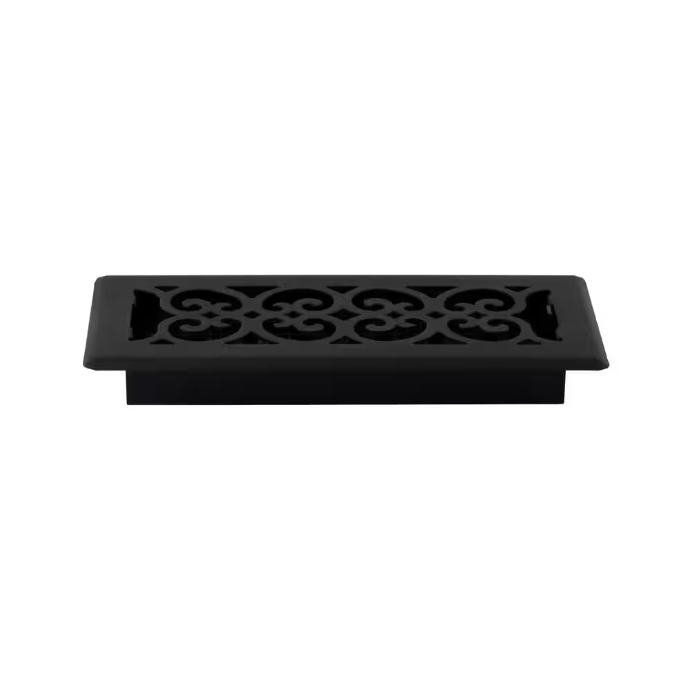 4 In. X 10 In. Black Steel Floor Register with Damper Box