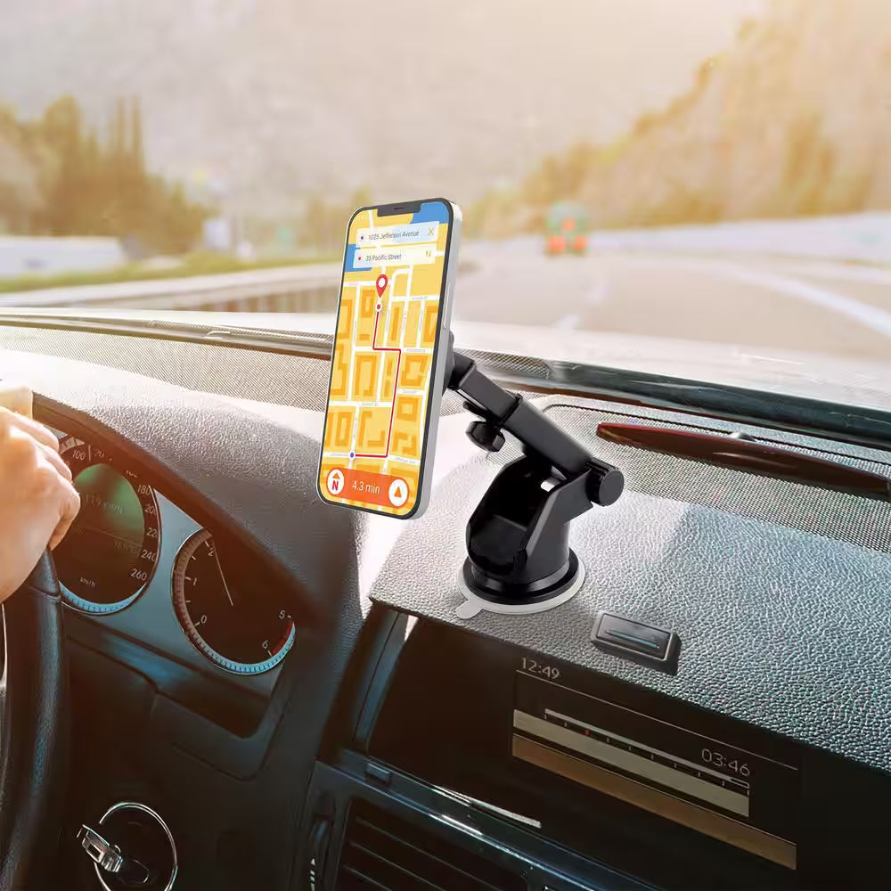 Magnetic Phone Mount for Car, Dashboard and Windshield Phone Holder with Industrial Suction Cup for Magsafe Phones