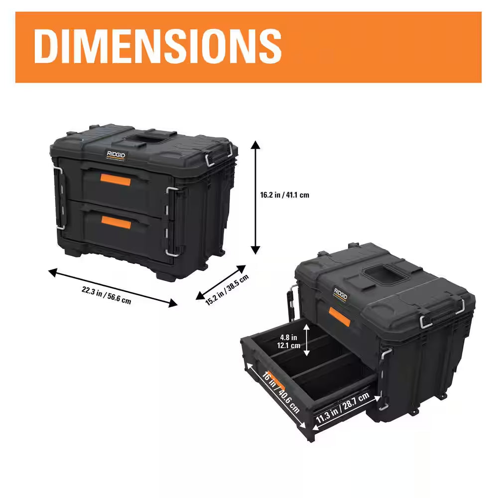 2.0 Pro Gear System 22 In. XL 2 Drawers Modular Tool Box Storage