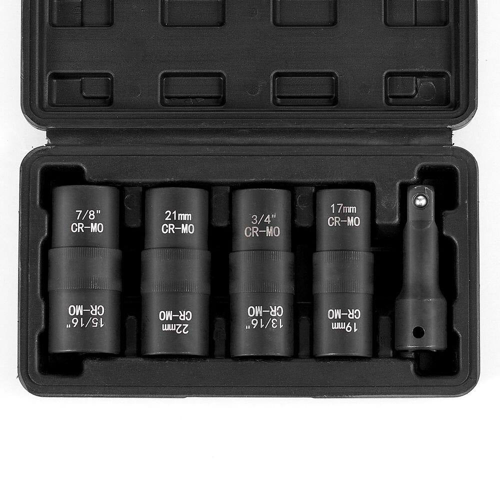 Lug Nut Impact Socket Set, 1/2 In. Drive Metric and SAE 6-Point Flip Socket Set, 4 Total Lug Nut Sizes