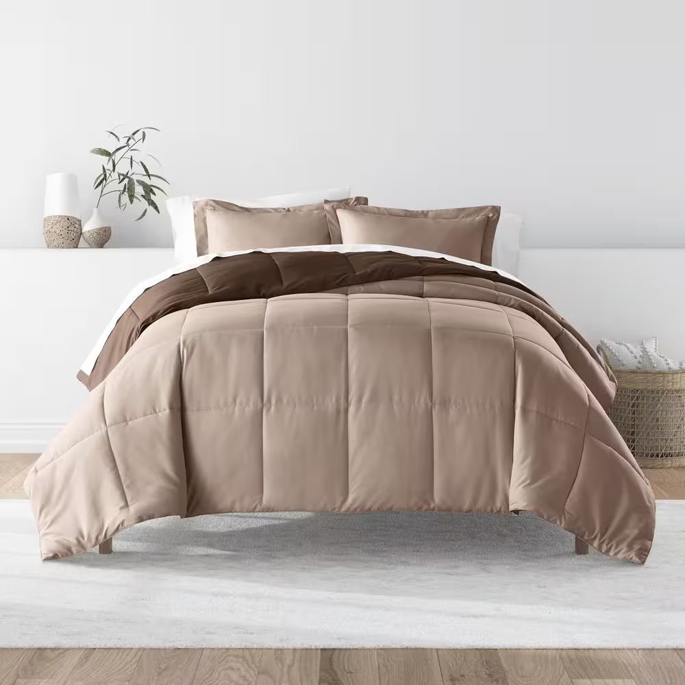 Taupe and Chocolate Microfiber down Alternative Full / Queen Reversible Comforter Set