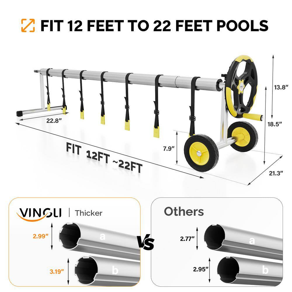 21 Ft. Aluminum Stainless Steel Solar Cover Pool Reel for Inground Swimming