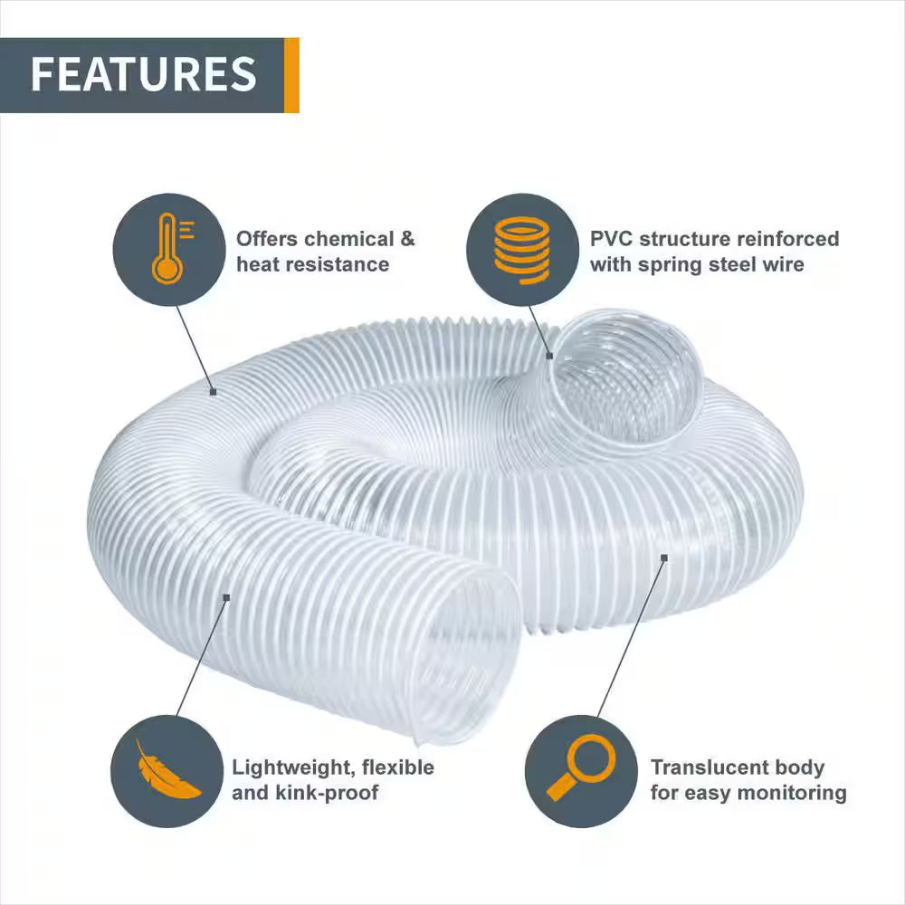 5 In. X 10 Ft. PVC Flexible Dust Collection Hose in Clear