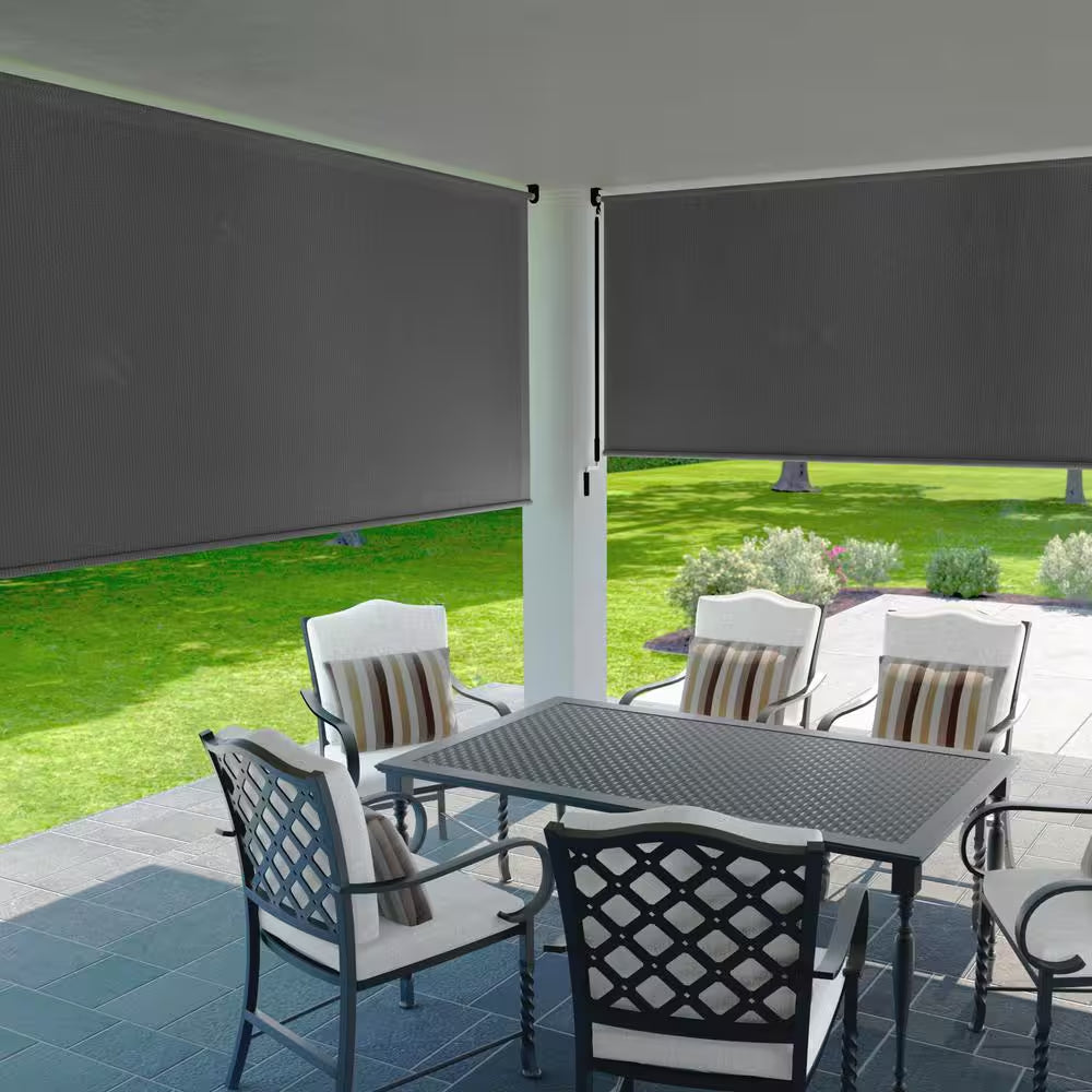 Pewter Cordless UV Blocking Fade Resistant Fabric Exterior Roller Shade 120 In. W X 72 In. L