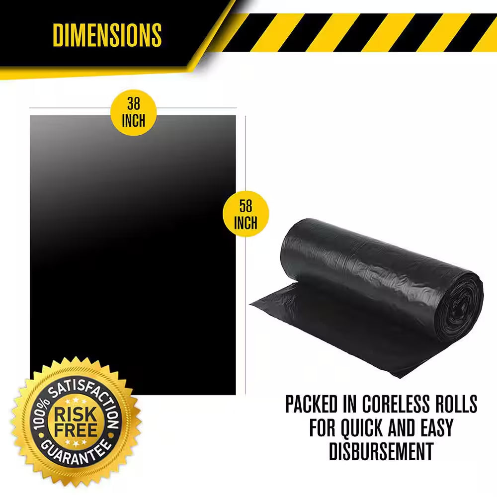 Heavy-Duty 55 Gal. Contractor Bags - (40-Count, 3 Mil) - 38 In. X 58 In. Large Black Plastic Trash Can Liners