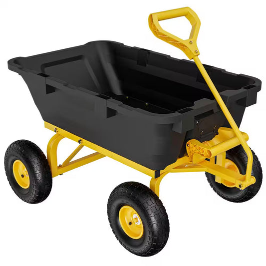 3.7 Cu. Ft. Iron Plastic Garden Cart Cart Utility Wheelbarrow 770 Lbs. Capacity in Yellow and Black