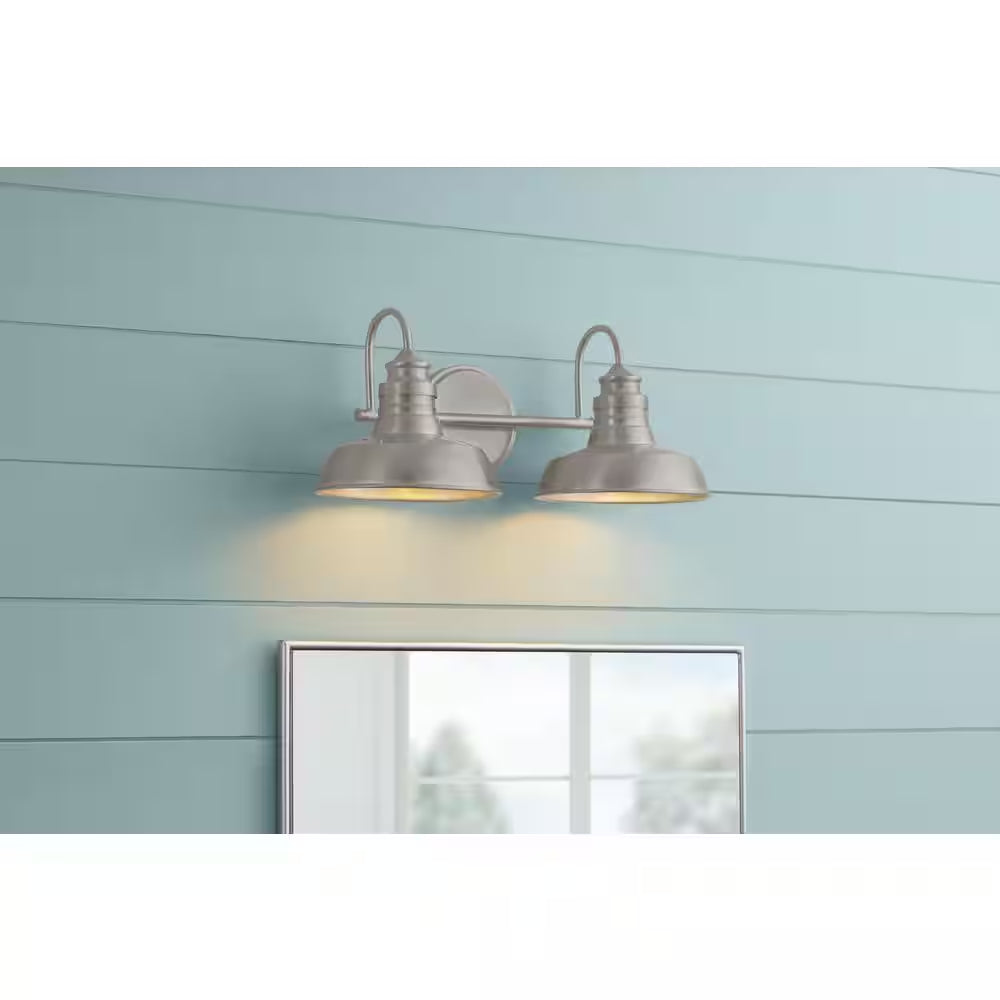 Elmcroft 18.25 In. 2-Light Brushed Nickel Farmhouse Vanity with Metal Shades